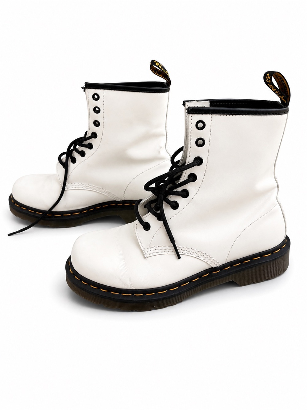 Dr. Martens White Leather Lace-Up Kids Boots with Black Trim